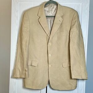 LAMBERTI Mens Linen Blazer Jacket Beige Size 42R Italy Designed Limited Edition